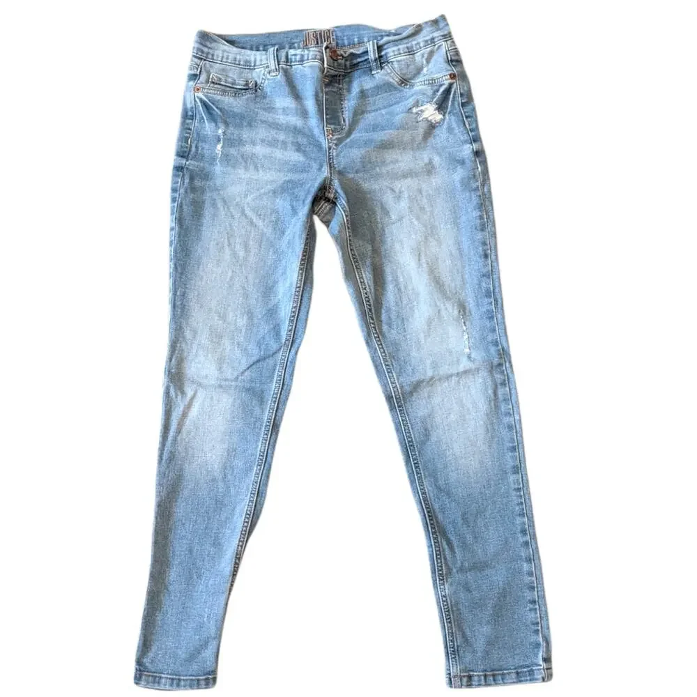 JUSTICE 14 PLUS Distressed Stretchy Mid-Rise Denim Jeggings Jeans